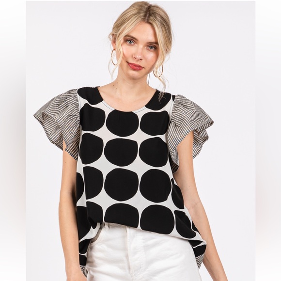 32 Fabulous Contrast Polka Dot Blouse Top - Picture 2 of 6